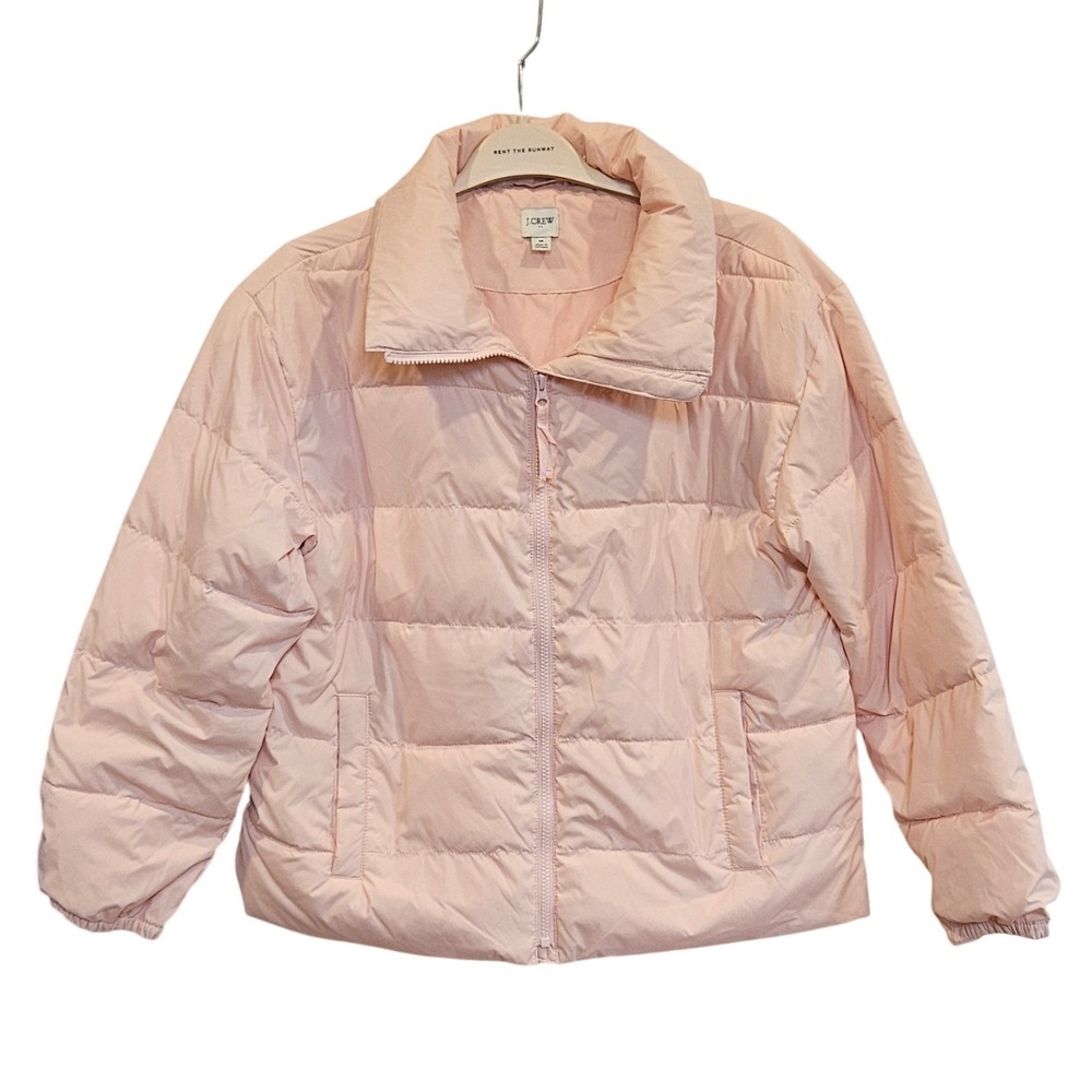 J. Crew Womens Pink Quilted Puffer Jacket Stand Collar Full Zip M Light Coat